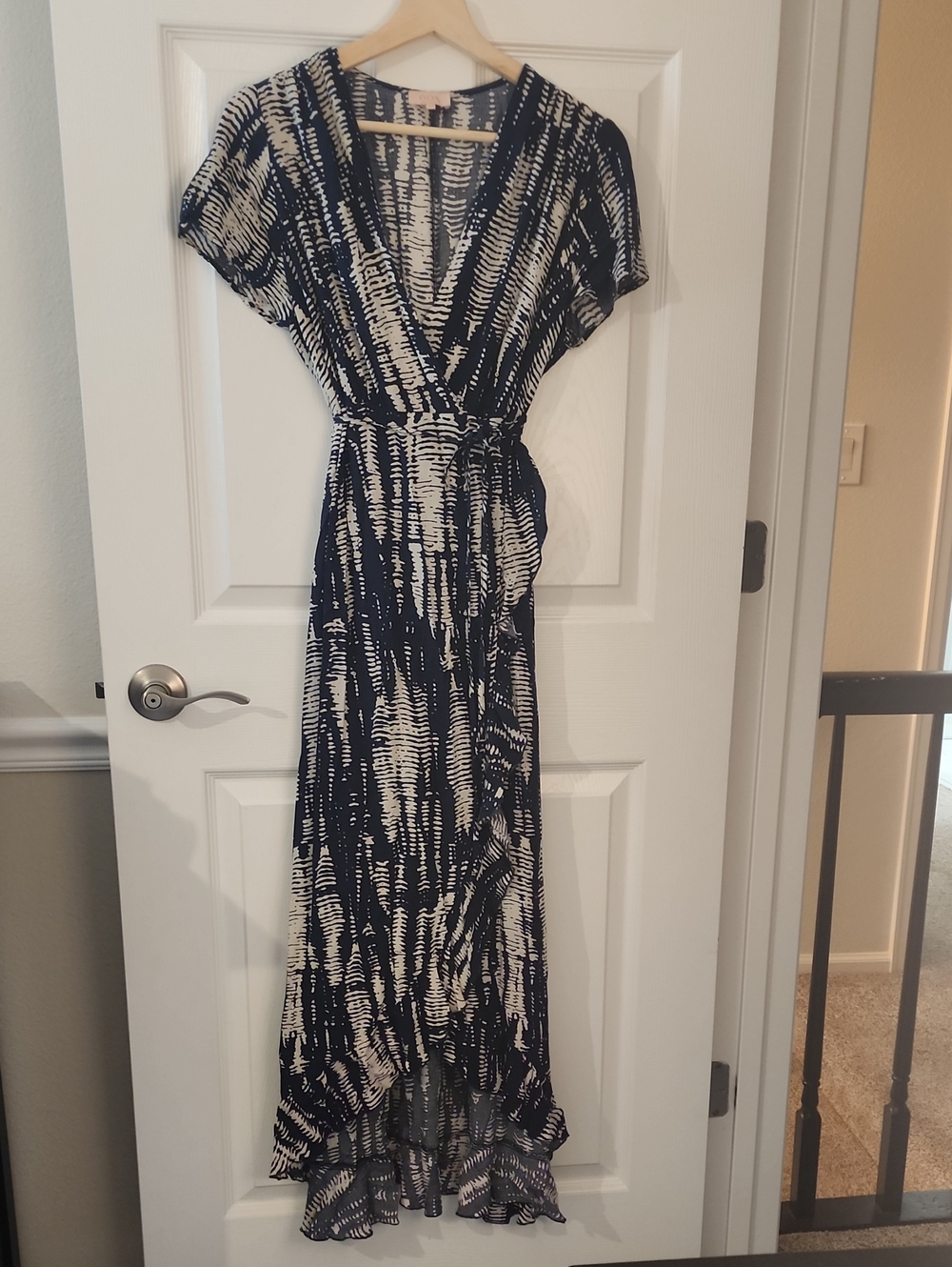 Navy and Ivory Tie-Dye Wrap Maxi Dress